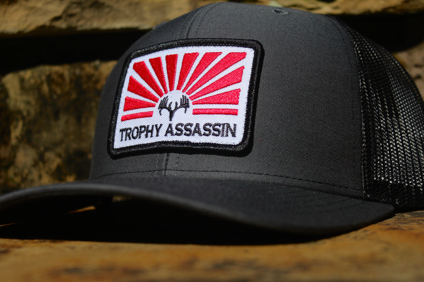 Charcoal & Black Red Sunset Patch Cap