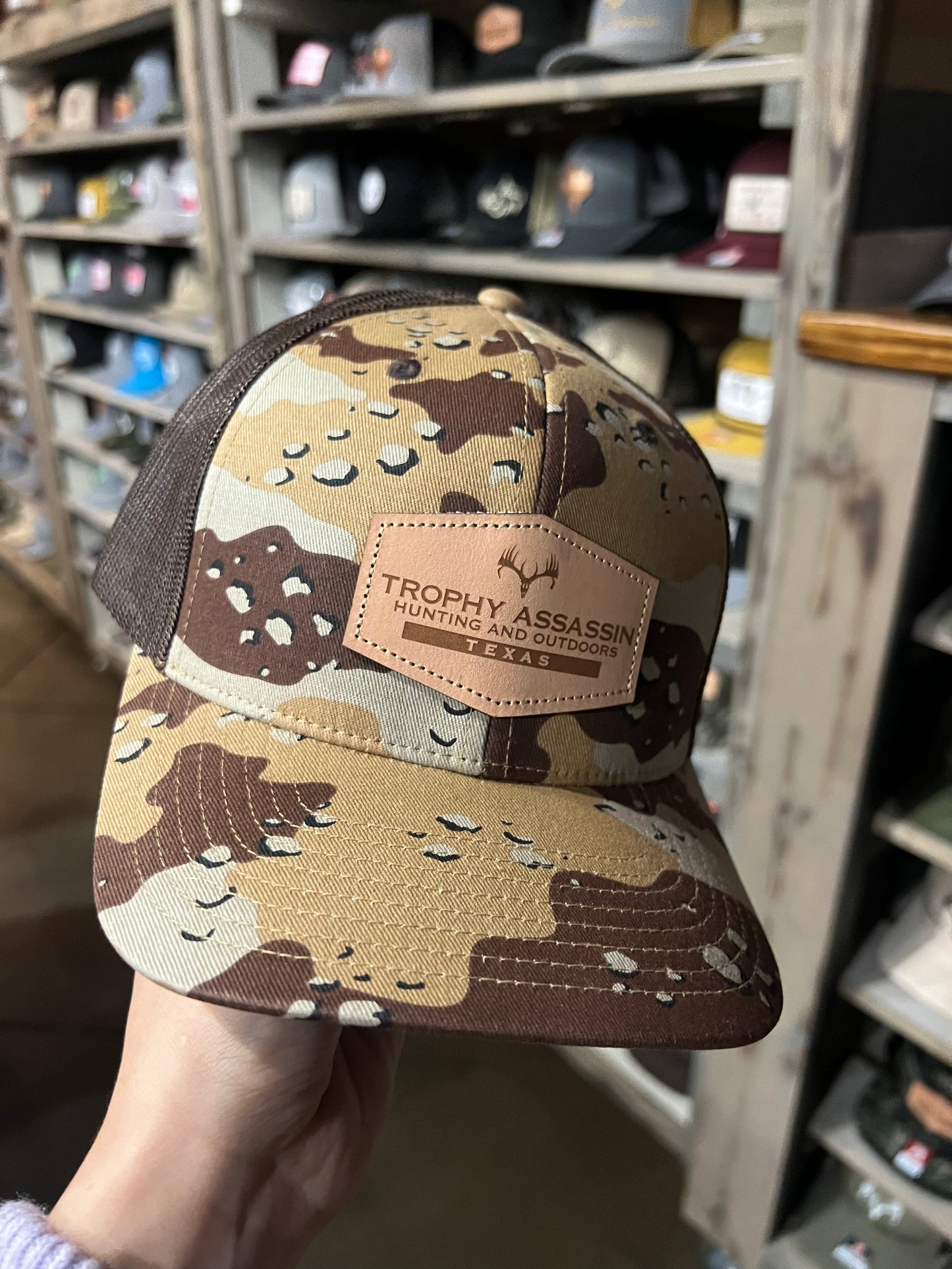 Desert Camo & Brown Leather Patch Cap