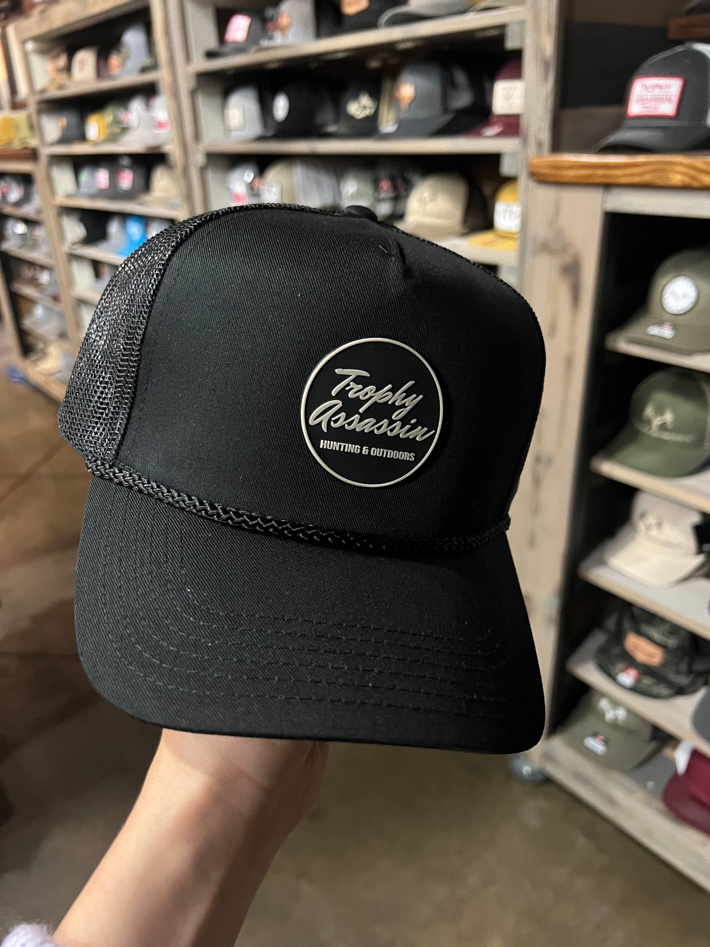 Black Rope Cap with Cursive Patch