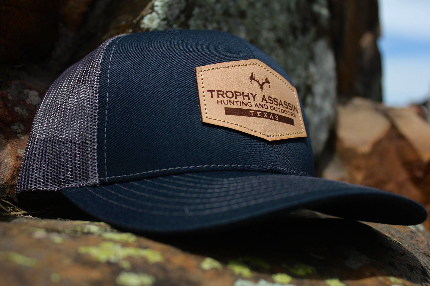 Navy & Charcoal Leather Patch Cap