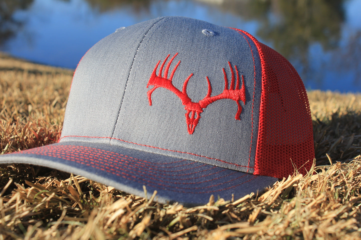 Heather Gray & Red Buck Cap