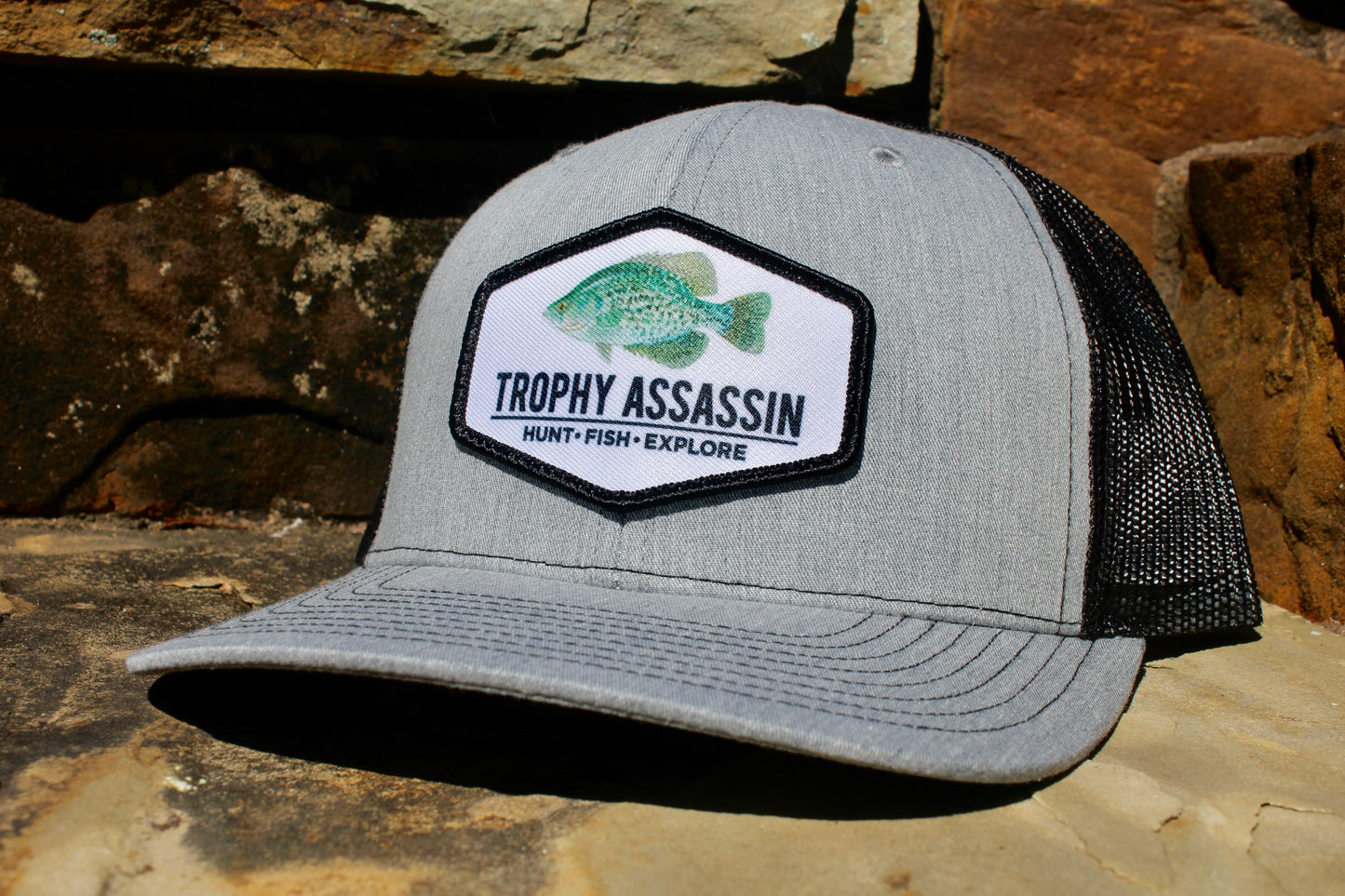 Heather Gray & Black Crappie Patch Cap