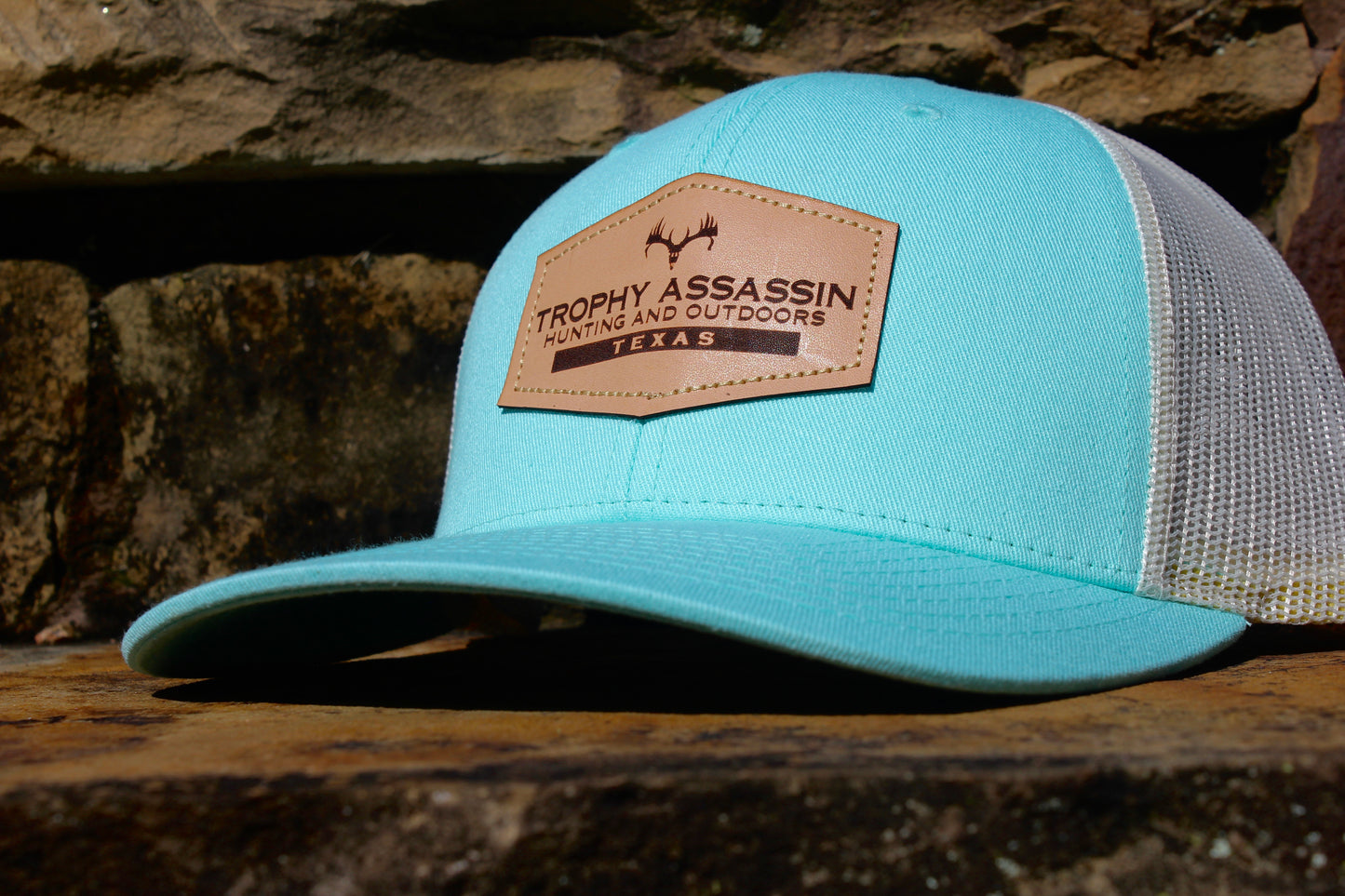 Aruba Blue & Birch Leather Patch Cap