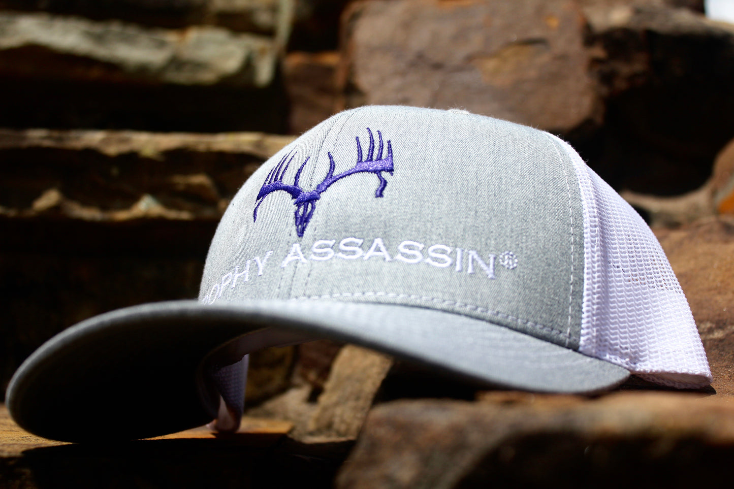 Heather Gray & White Middle Purple Buck Cap