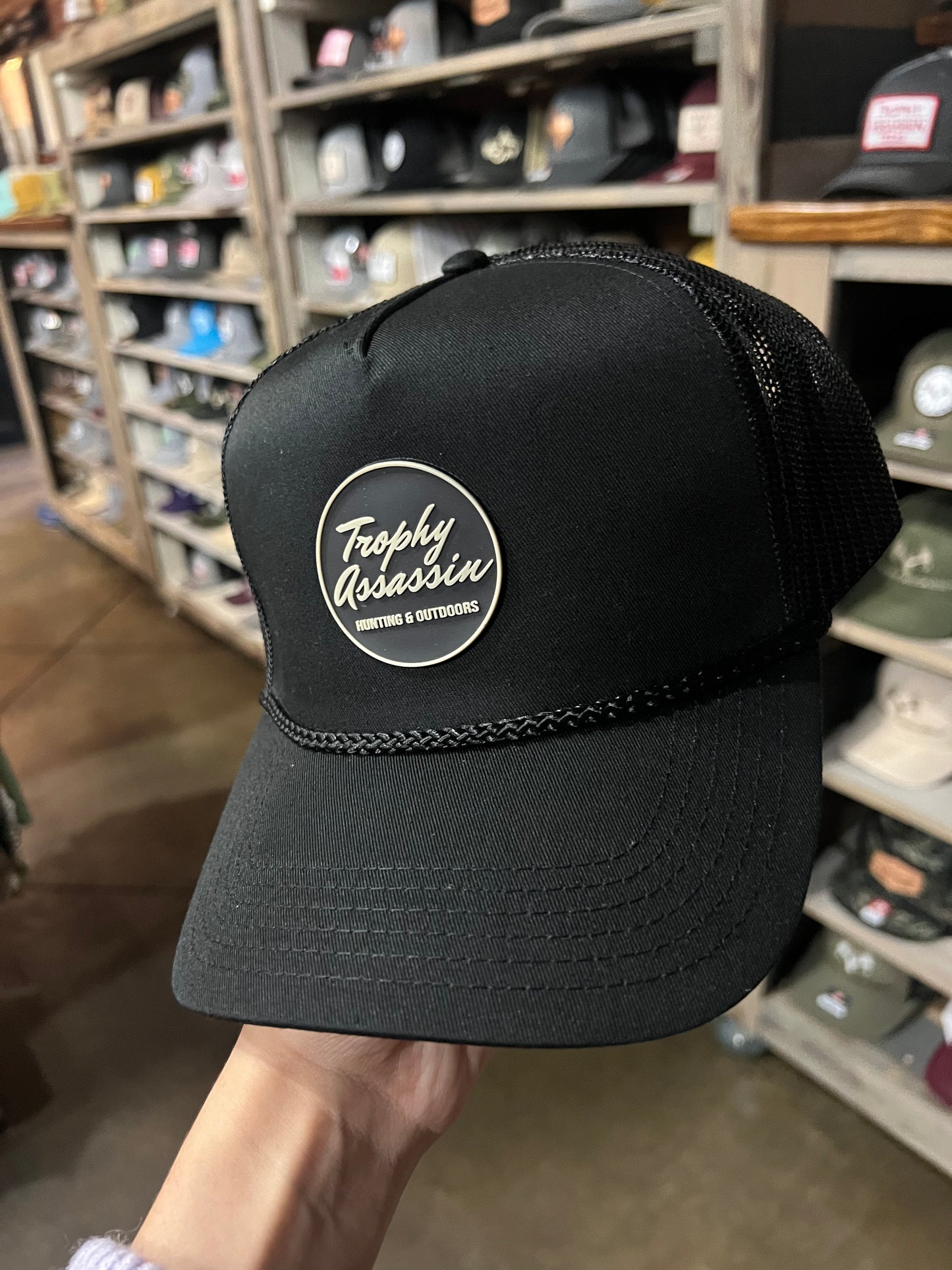 Black Rope Cap with Cursive Patch