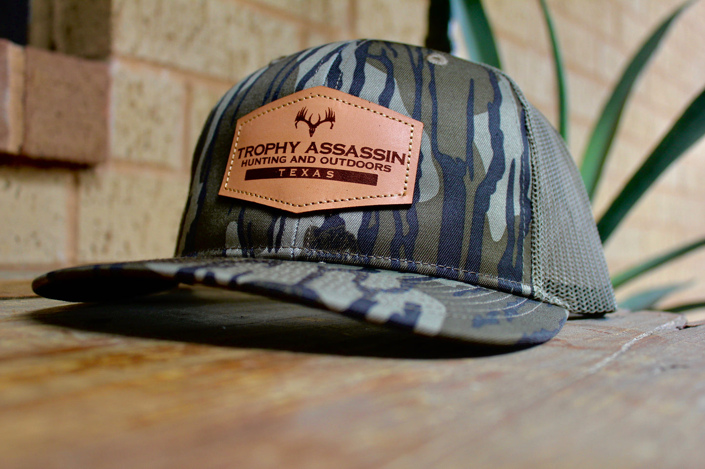 Bottomland Camo Leather Patch Cap