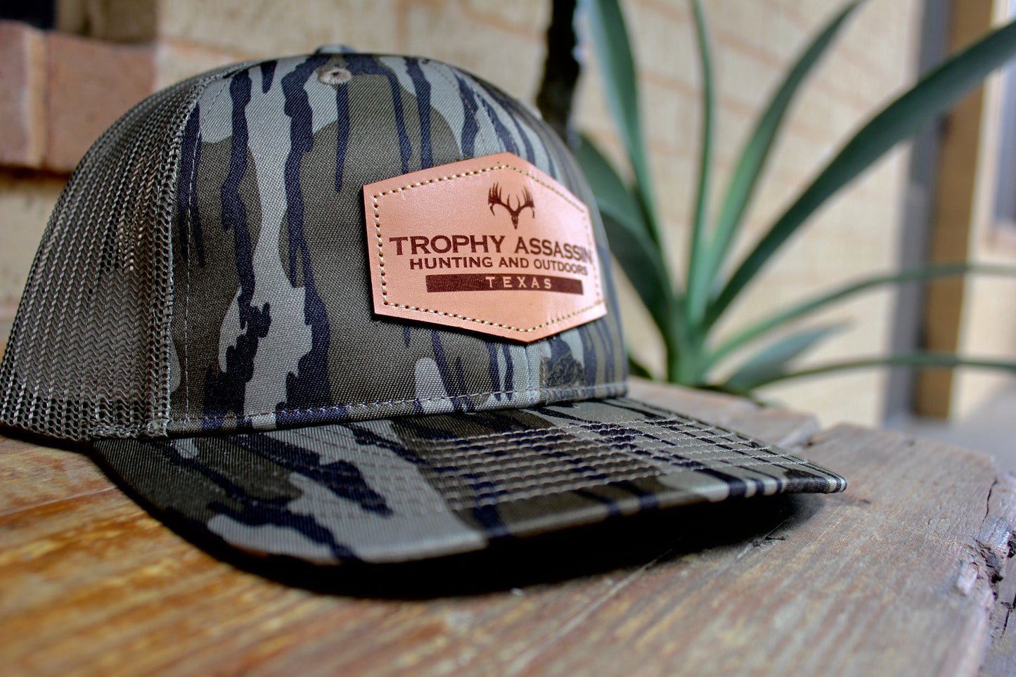 Bottomland Camo Leather Patch Cap