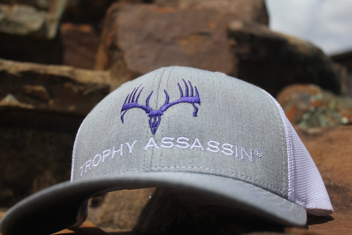 Heather Gray & White Middle Purple Buck Cap