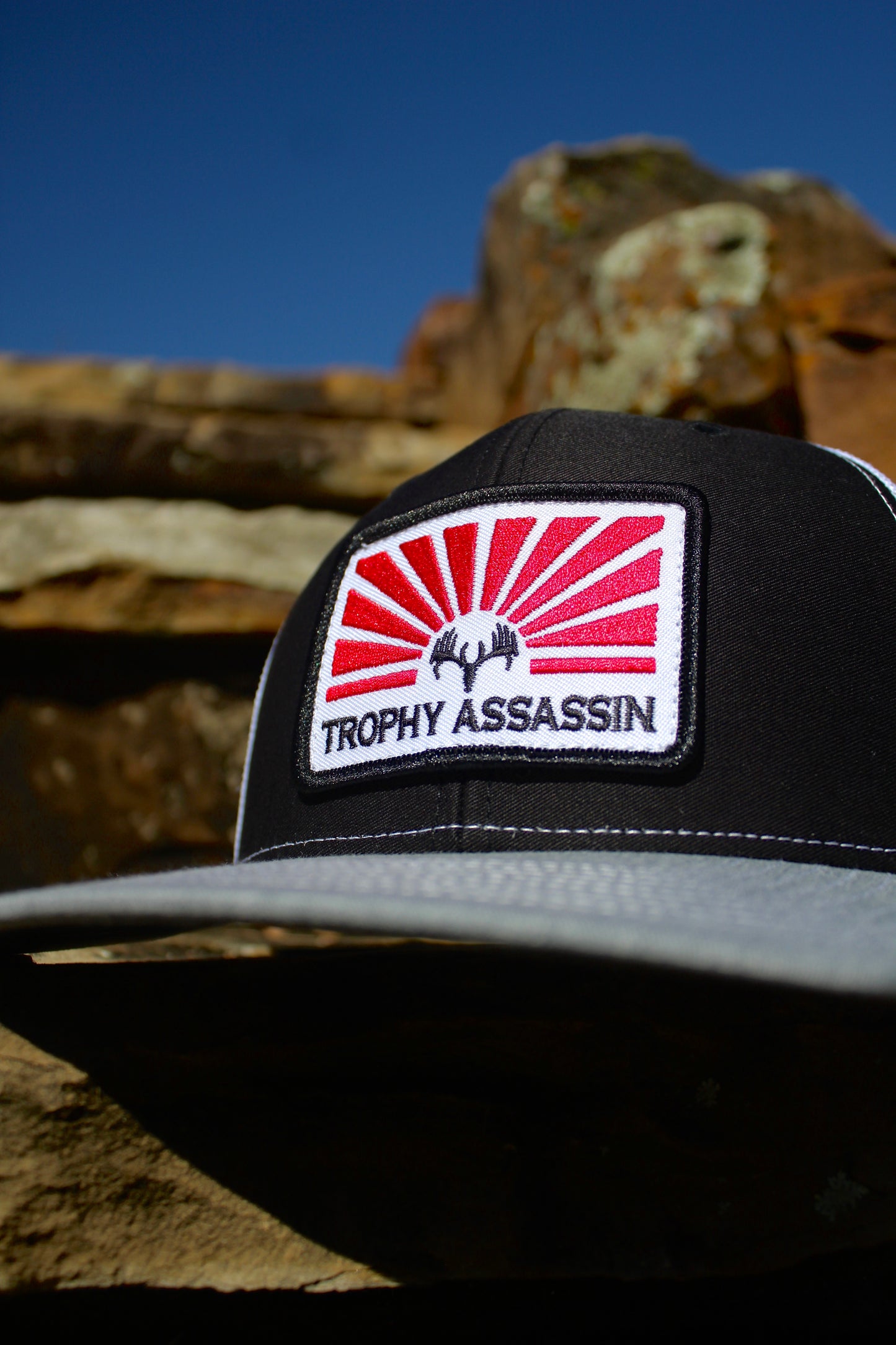 Black/White/Heather Gray Red Sunset Patch Cap