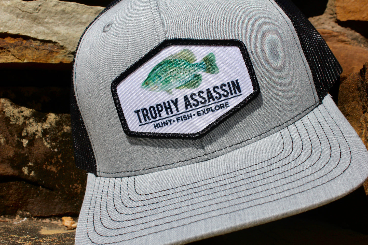 Heather Gray & Black Crappie Patch Cap