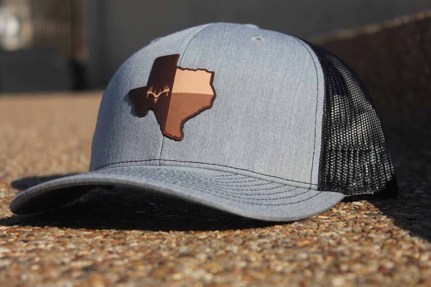 Heather Gray & Black Leather Texas Patch Cap