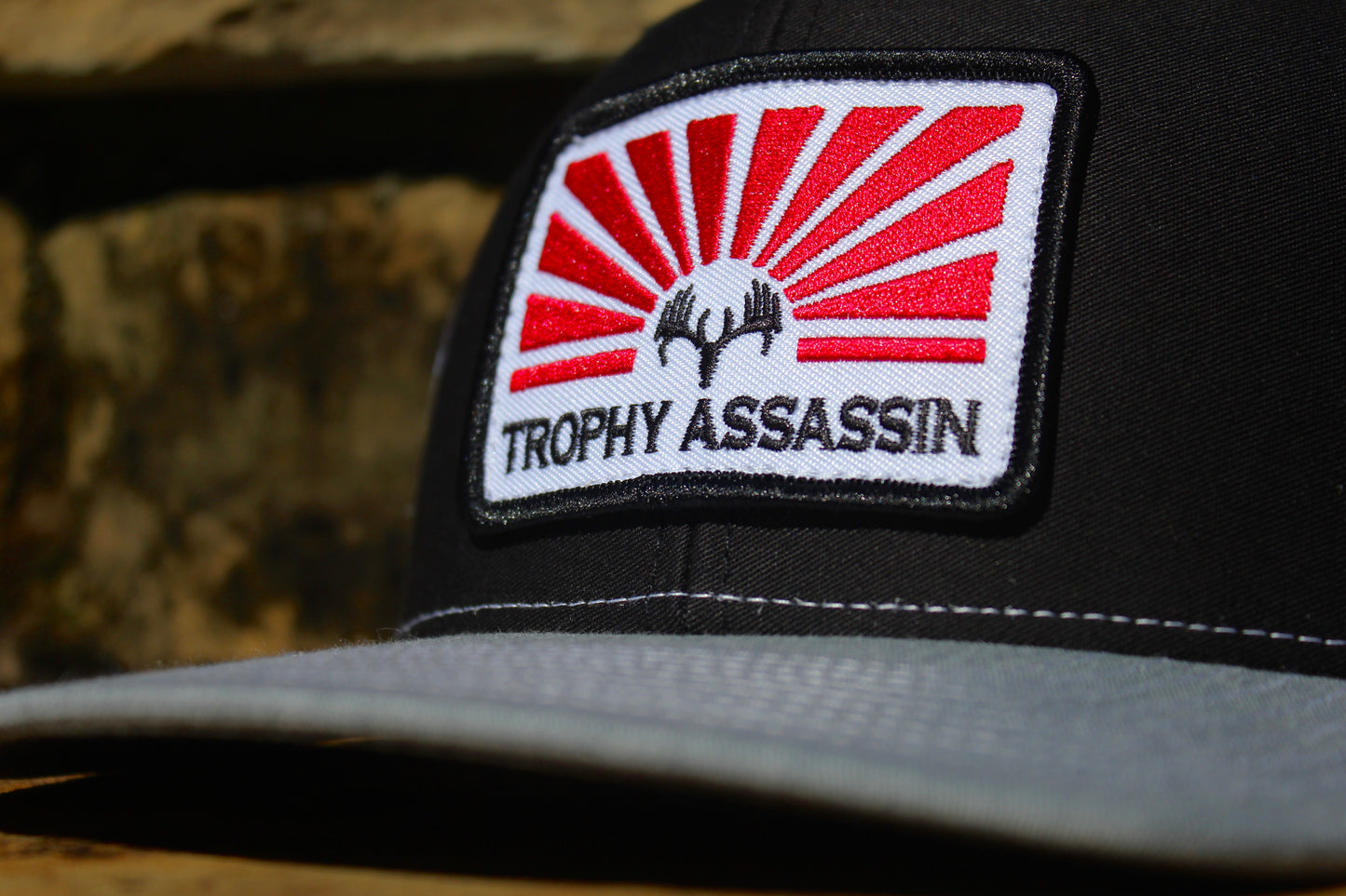 Black/White/Heather Gray Red Sunset Patch Cap