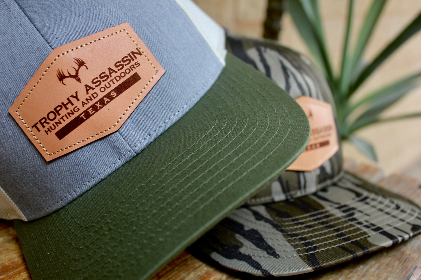 Heather, Green & Birch Leather Patch Cap