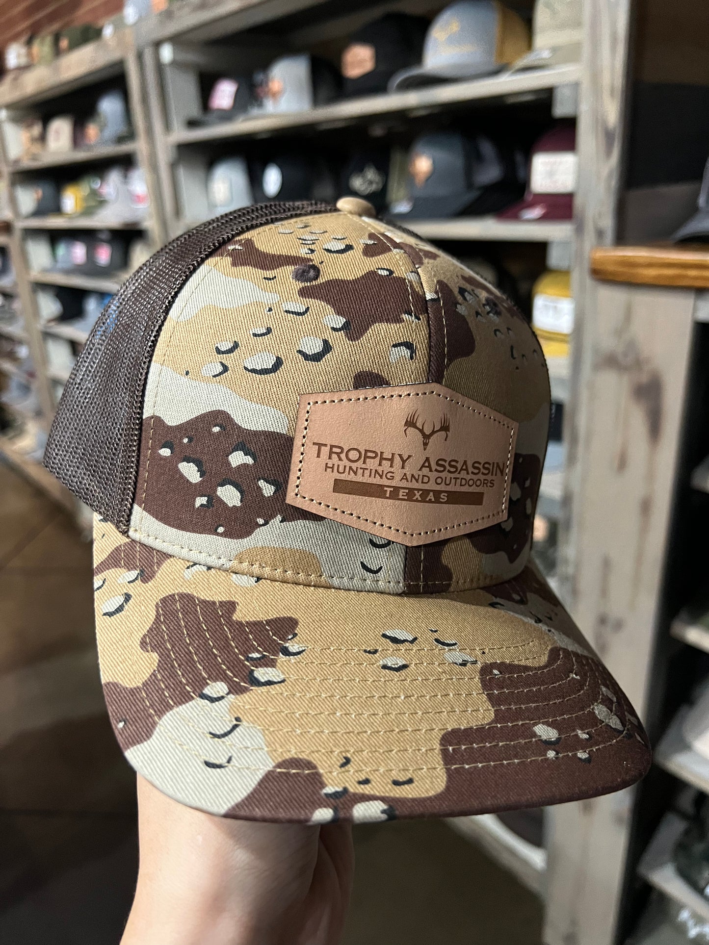 Desert Camo & Brown Leather Patch Cap