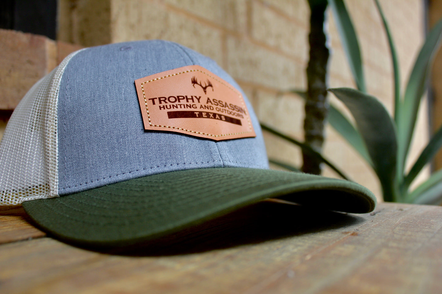 Heather, Green & Birch Leather Patch Cap