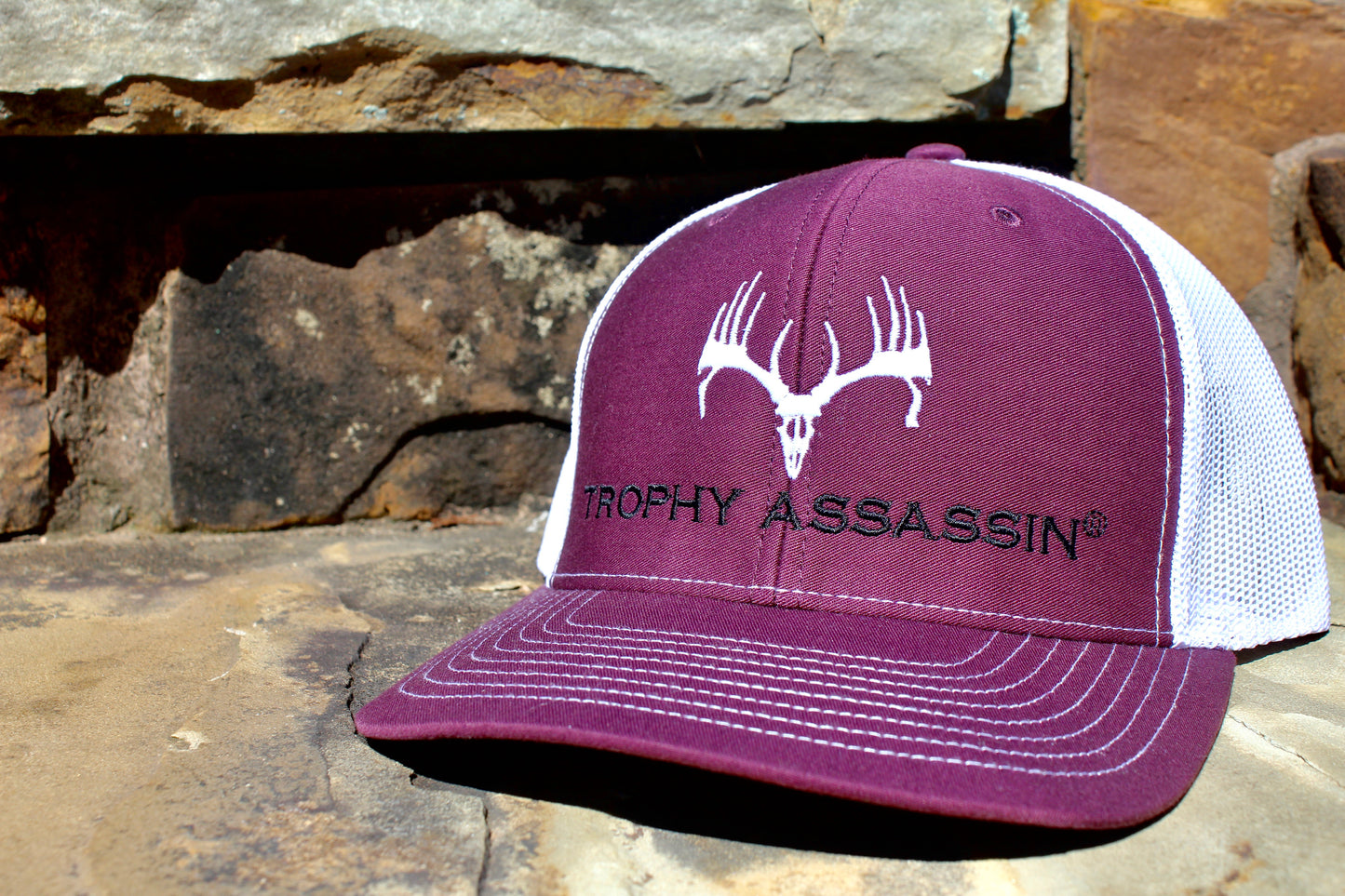 Maroon & White Middle Buck Cap