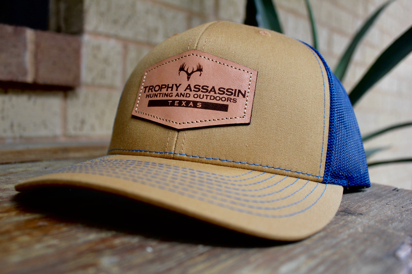 Biscuit & Blue Leather Patch Cap