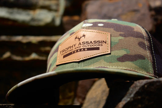 Camo & Coyote Brown Leather Patch Cap